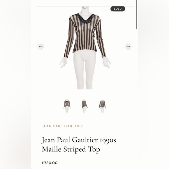 RARE 90’s Vintage Jean Paul Gaultier Maille Black And Cream Striped Top - Picture 5 of 6